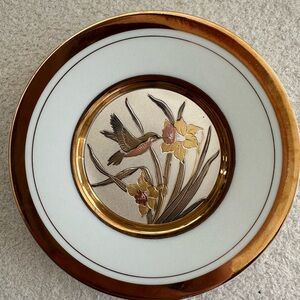 Vintage Oriental Gallery Chokin Plate- Hummingbird & florals - Cottagecore